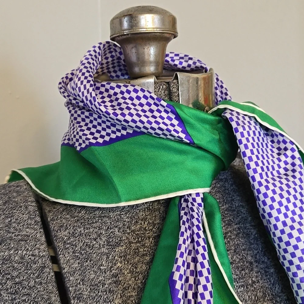 Anne Klein Green and Purple Geometric Silk Scarf